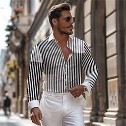 Stripe Men's Business Casual 3D Printed Shirt Street Wear to work Daily Wear Spring Summer Turndown Long Sleeve Black S M L 4-Way Stretch Fabric Shirt Lightinthebox