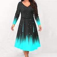 Women's Casual Dress Work Dress Swing Dress Midi Dress Green Black Blue Long Sleeve Abstract Print Winter Fall Spring V Neck Fashion Office Daily Weekend 2022 S M L XL 2XL 3XL 4XL 5XL 6XL miniinthebox - thumbnail