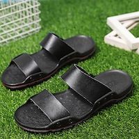 Men's Slippers  Flip-Flops Leather Sandals Slides Casual Beach Daily Beach Walking Shoes Rubber PVC Light Brown Dark Brown Black Summer miniinthebox - thumbnail