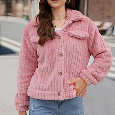 Women's Teddy Coat Fleece Sherpa Jacket Winter Coat Pink Warm Windproof Fall Fashion Outerwear Long Sleeve Lightinthebox