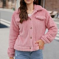 Women's Teddy Coat Fleece Sherpa Jacket Winter Coat Pink Warm Windproof Fall Fashion Outerwear Long Sleeve Lightinthebox - thumbnail