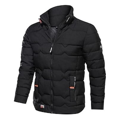 Men's Winter Coat Winter Jacket Puffer Jacket Zipper Pocket Polyster Pocket Office  Career Date Casual Daily Regular Fashion Casual Windproof Warm Winter Plain Black Red Navy Blue Gray Puffer Jacket miniinthebox