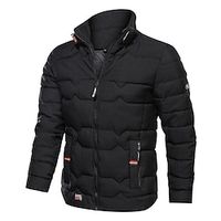 Men's Winter Coat Winter Jacket Puffer Jacket Zipper Pocket Polyster Pocket Office  Career Date Casual Daily Regular Fashion Casual Windproof Warm Winter Plain Black Red Navy Blue Gray Puffer Jacket miniinthebox - thumbnail
