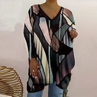 Women's Plus Size Tops T shirt Tee Floral Color Block Print Long Sleeve V Neck Casual Holiday Daily Vacation Polyester Winter Fall Black Purple Lightinthebox - thumbnail