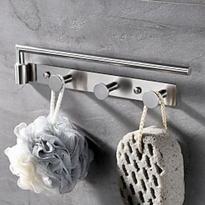 Multifunctional Rotating Towel Bar Wall Mounted with 3 Rows of Hooks Stainless Steel Material  for Bathroom 1pc Lightinthebox