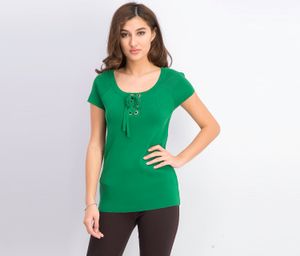 Womens Solid Lace-up Top  Dark Emerald