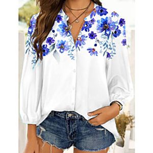 Women's Floral Theme Blouse Shirt Floral Graphic Long Sleeve Button Print Shirt Collar Casual Streetwear Tops Blue Blushing Pink Green miniinthebox