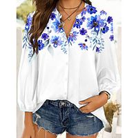 Women's Floral Theme Blouse Shirt Floral Graphic Long Sleeve Button Print Shirt Collar Casual Streetwear Tops Blue Blushing Pink Green miniinthebox - thumbnail