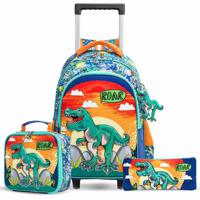 Eazy Kids - 17 Set Of 3 Trolley School Bag Lunch Bag & Pencil Case Dinosaur - Orange