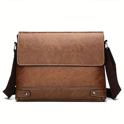 Men's Crossbody Bag Shoulder Bag Messenger Bag PU Leather Daily Holiday Zipper Adjustable Large Capacity Waterproof Solid Color Dark Brown Black Khaki miniinthebox
