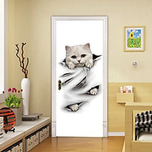 2pcs Self-adhesive Creative Cute Little White Cat Door Stickers For Living Room Diy Decorative Home Waterproof Wall Stickers Lightinthebox