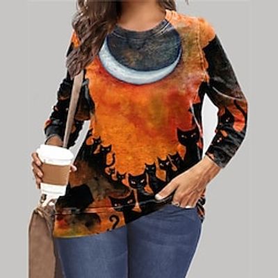 Women's Plus Size Tops Pullover Sweatshirt Animal Cat Print Long Sleeve Crewneck Vintage Casual Halloween Halloween Daily Microfiber Fall Winter Yellow / Moon miniinthebox Women's Plus Size Tops Pullover Sweatshirt Animal Cat Print Long Sleeve Crewneck Vintage Casual Halloween Halloween Daily Microfiber Fall Winter Yellow / Moon miniinthebox