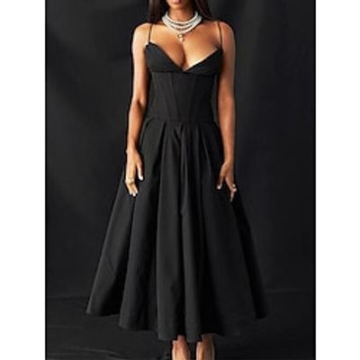 Women's Black Dress Prom Dress Party Dress Long Dress Maxi Dress Black Sleeveless Plain Ruched Summer Spring Fall Spaghetti Strap Elegant Wedding Guest Birthday Evening Party XS S M L Lightinthebox