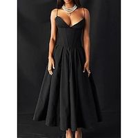 Women's Black Dress Prom Dress Party Dress Long Dress Maxi Dress Black Sleeveless Plain Ruched Summer Spring Fall Spaghetti Strap Elegant Wedding Guest Birthday Evening Party XS S M L Lightinthebox - thumbnail