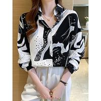 Women's Shirt Blouse Graphic Daily Button Print Black Long Sleeve Casual Shirt Collar Spring Fall Lightinthebox