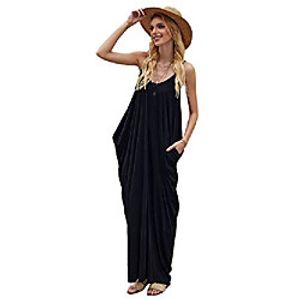 shein women's sleeveless spaghetti strap v neck backless draped maxi cami dress navy medium Lightinthebox
