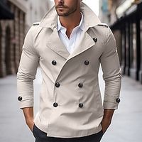 Men's Peacoat Trench Coat Daily Wear Going out Winter Polyester Thermal Warm Washable Outerwear Clothing Apparel Fashion Warm Ups Plain Pocket Lapel Double Breasted Lightinthebox - thumbnail