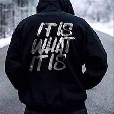 Men's Pullover Hoodie Sweatshirt Graphic It Is What It Is Letter Print Daily Holiday Going out Hot Stamping Casual Streetwear Hoodies Sweatshirts  Black miniinthebox