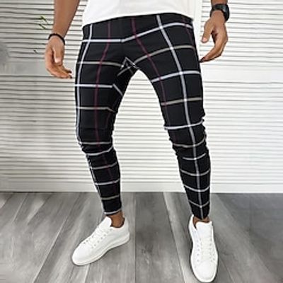 Men's Trousers Chinos Chino Pants Pocket Plaid Comfort Breathable Outdoor Daily Going out Fashion Casual Black Blue Lightinthebox