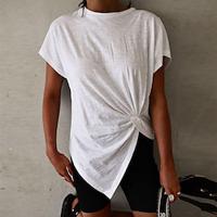 T shirt Tee Women's Black White Wine Plain Ruched Asymetric Hem Street Daily Fashion Round Neck Regular Fit S Lightinthebox