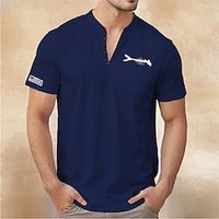 Fish USA Flag White Navy Blue Henley Shirt Tee Top Men's Graphic 100% Cotton Shirt Fashion Classic Shirt Short Sleeve Comfortable Tee Sports Outdoor Vacation Summer Fashion Designer Clothing S M L XL Lightinthebox