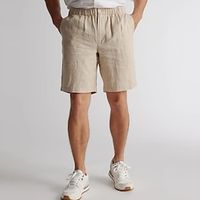 Men's Shorts Linen Shorts Summer Shorts Button Pocket Elastic Waist Plain Comfort Breathable Outdoor Daily Going out Linen Cotton Blend Fashion Casual Black Khaki Lightinthebox - thumbnail