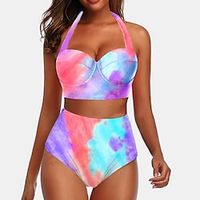 Women's Swimwear Bikini Normal Swimsuit 2 Piece Printing Tie Dye Floral Black Yellow Red Navy Blue Green Bathing Suits Sports Beach Wear Summer Lightinthebox - thumbnail