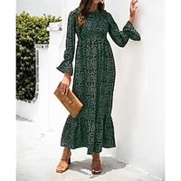 Women's Casual Dress PolkaDotDress Green Black Long Sleeve Polka Dot Print Winter Fall Spring Crew Neck Modern Winter Dress Weekend Fall Dress Loose Fit 2022 S M L XL Lightinthebox - thumbnail