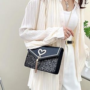 Women's Sling Bags Crossbody Bag PU Leather Sequin Tassel Glitter Shine Party  Evening Date White Black Red Lightinthebox