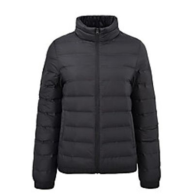 Women's Sports Puffer Jacket Hiking Down Jacket Hiking Windbreaker Winter Outdoor Thermal Warm Windproof Lightweight Breathable Outerwear Trench Coat Top Skiing Fishing Climbing Female black Female Lightinthebox