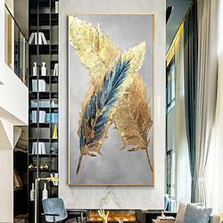 Hand Painted Golden Feather Abstract Modern Painting On Canvas Wall Pictures Wall Art For Living Room Contemporary Oversized No Framed Lightinthebox