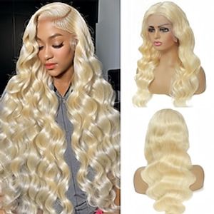 613 Lace Front Wig Human Hair 13x4 HD Transparent Lace 180% Density Blonde Lace Front Wigs Human Hair Pre Plucked Body Wave 613 Lace Frontal Human Hair Wigs Blonde Glueless Human Hair Wig 24 Inch Lightinthebox