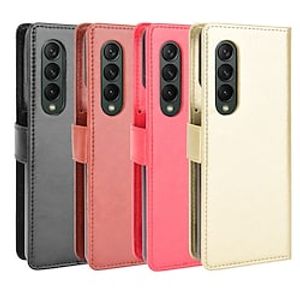 Phone Case For Samsung Galaxy Full Body Case Z Fold 2 Z Fold 3 Shockproof with Wrist Strap Card Holder Slots Solid Colored PU Leather miniinthebox
