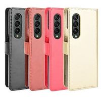 Phone Case For Samsung Galaxy Full Body Case Z Fold 2 Z Fold 3 Shockproof with Wrist Strap Card Holder Slots Solid Colored PU Leather miniinthebox - thumbnail