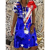 Women's T Shirt Dress Tee Dress Knee Length Dress Blue Short Sleeve Print Flag Print Spring Summer V Neck Casual 2021 S M L XL XXL 3XL Lightinthebox - thumbnail