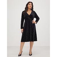 Women's Plus Size Curve Black Dress Velvet Dress Party Dress Polka Dot Midi Dress Long Sleeve V Neck Elegant Party Black Spring Wedding Guest Dress Lightinthebox - thumbnail