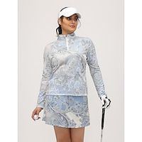 Women's Golf Polo Shirt Blue Long Sleeve Top Paisley Ladies Golf Attire Clothes Outfits Wear Apparel miniinthebox