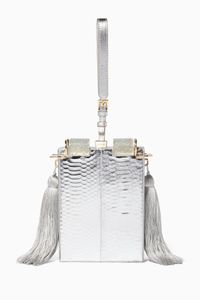 Beige Gaho Marble & Snakeskin Wristlet Clutch
