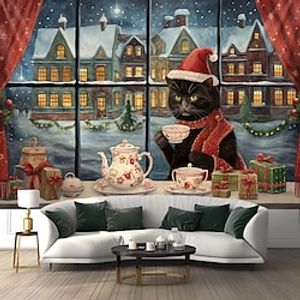 Christmas Animal Cat Hanging Tapestry Wall Art Large Xmas Tapestry Mural Decor Photograph Backdrop Blanket Curtain Home Bedroom Living Room Decoration Lightinthebox