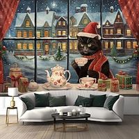 Christmas Animal Cat Hanging Tapestry Wall Art Large Xmas Tapestry Mural Decor Photograph Backdrop Blanket Curtain Home Bedroom Living Room Decoration Lightinthebox - thumbnail