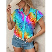 Women's Shirt Blouse Butterfly Tie Dye Vacation Button Sky Blue Short Sleeve Casual Shirt Collar Summer Lightinthebox