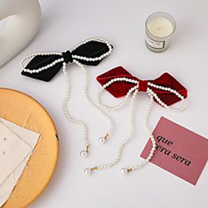 velvet bow, pearl tassel hairpin, half-tie hairpin on the back of the head, net celebrity temperament out velvet top clip female Lightinthebox