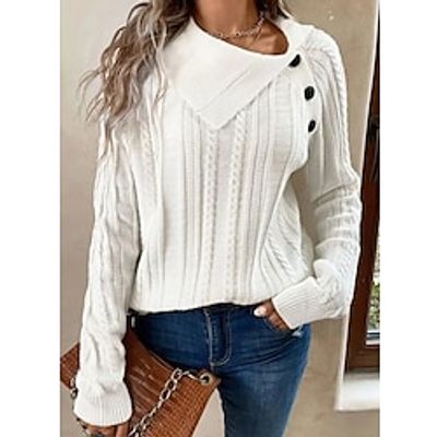 Women's Pullover Sweater Jumper Crochet Knit Cropped Knitted Solid Color Shirt Collar Stylish Casual Daily Holiday Fall Winter White S M L Long Sleeve Lightinthebox Women's Pullover Sweater Jumper Crochet Knit Cropped Knitted Solid Color Shirt Collar Stylish Casual Daily Holiday Fall Winter White S M L Long Sleeve Lightinthebox