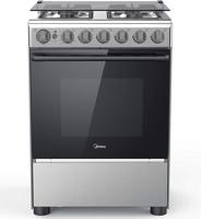 Midea 60x60 Cm Freestanding Cooker Full Gas Cooking Range With 4 Burners Automatic Ignition And Safety Cast Iron Pan Support Stainless Steel Finish Separate Knob For Oven Grill - BME62058FFD