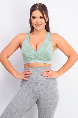 Womens Camouflage Padded Sports Bra Green Womens Camouflage Padded Sports Bra Green