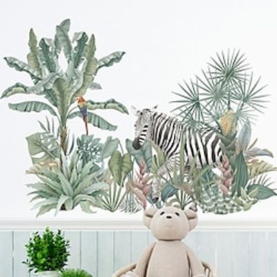 Wall Sticker Tropical Rain Forest Green Plants Decoration Sticker Cartoon Zebra Animal Wall Sticker for Bedroom Living Room DIY Decal Lightinthebox