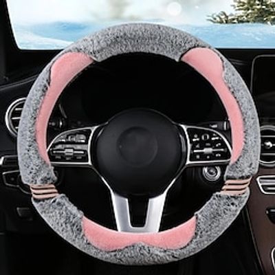 Cartoon Cat Face Short Plush Car Steering Wheel Cover non-slip Warm Cute Female Winter Steering Wheel Cover miniinthebox