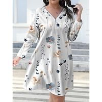 Women's Plus Size Curve Casual Dress Winter Dress Floral Mini Dress Long Sleeve Print V Neck Fashion Outdoor White Fall Winter L XL 2XL 3XL 4XL Lightinthebox - thumbnail