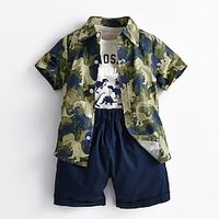 Kids Boys ShortsSet Clothing Set 3 Pieces Short Sleeve Army Green Cartoon Camouflage Dinosaur Ruched Print Street Outdoor Active Daily Regular 2-6 Years Lightinthebox - thumbnail
