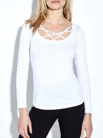 Casual Crossed Straps O-neck Long Sleeve Women T-shirt